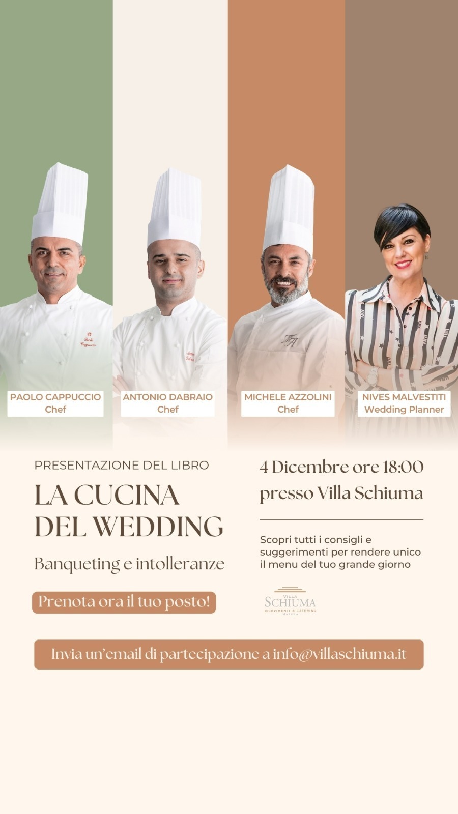 Presentazione del libro La cucina del Wedding a Matera, in Villa Schiuma, con Nives Malvestiti